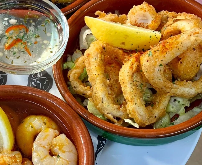 Calamari and tapas served at Los Reyes