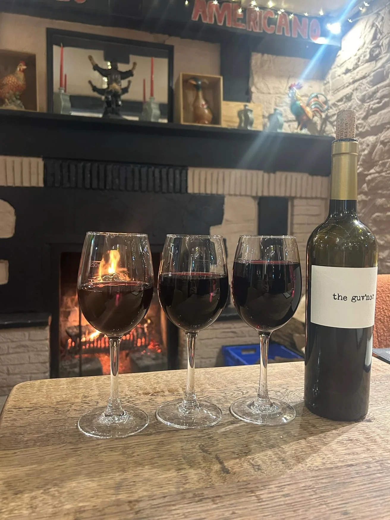 Wine served beside the fire at Los Reyes